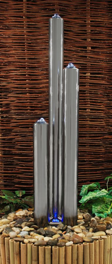 Fontana in acciaio inox opaco a tre tubi 1.21m/100cm con luci (completa tubi + base)